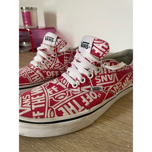Vans Low Top Sneakers Men 8 Red White Logo Print Streetwear Skate Style Y2K - Picture 5 of 10